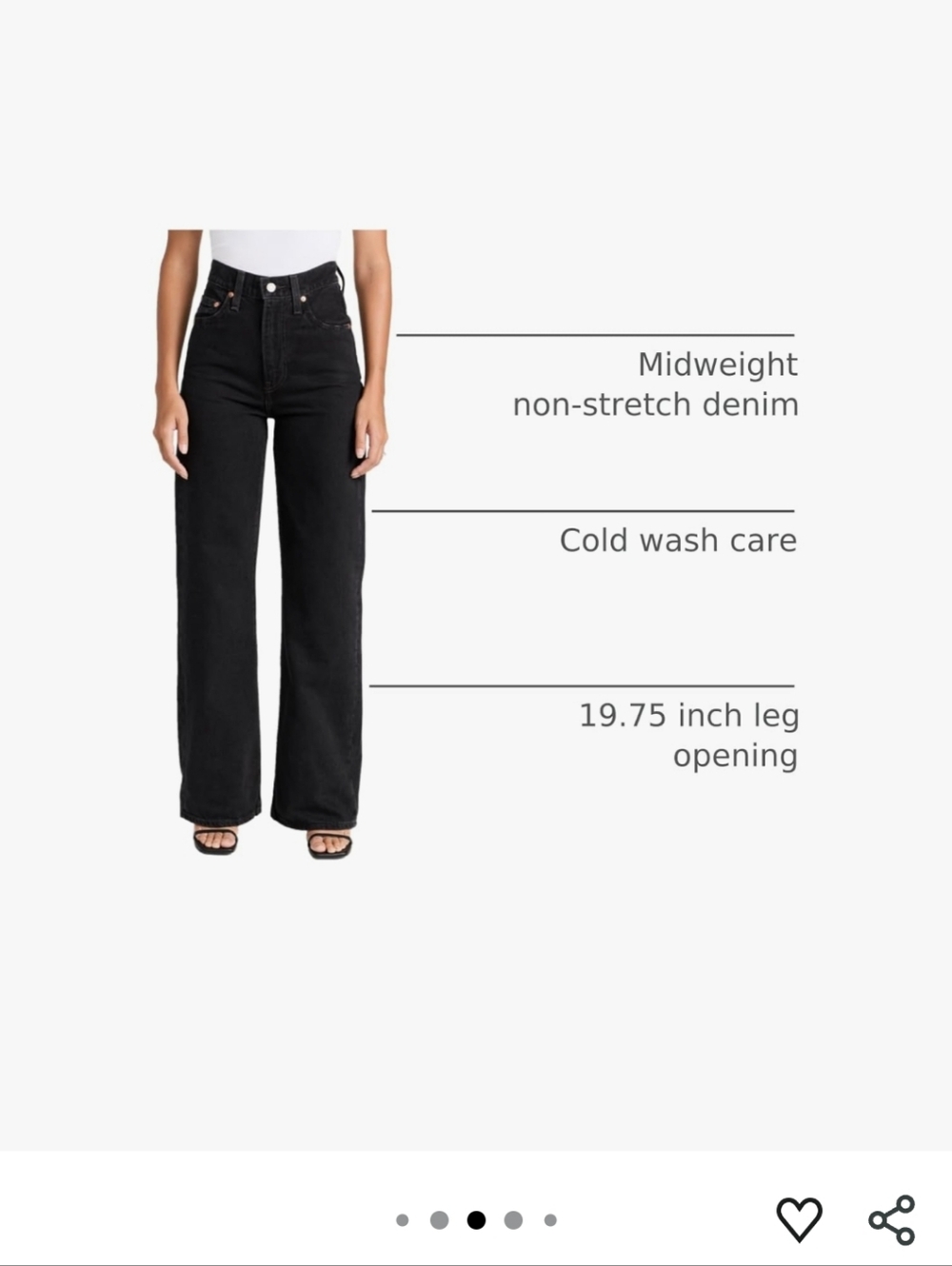 Levi's Black High-Rise Wide Leg Jeans - Picture 4 of 7